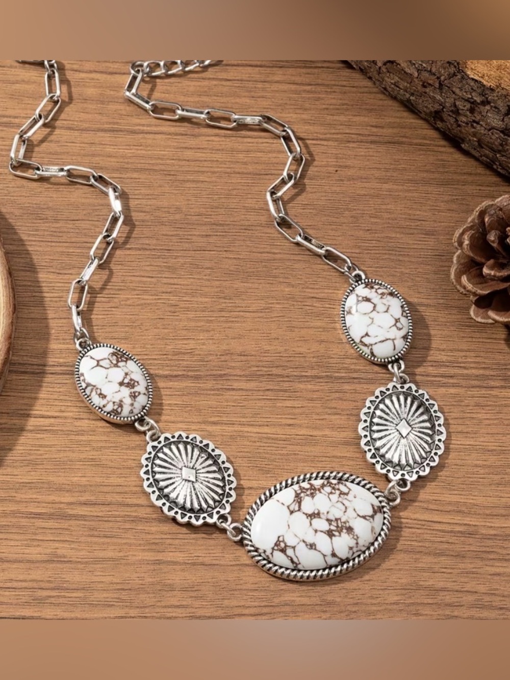 Western Boho White Statement Necklace Cowgirl Necklace